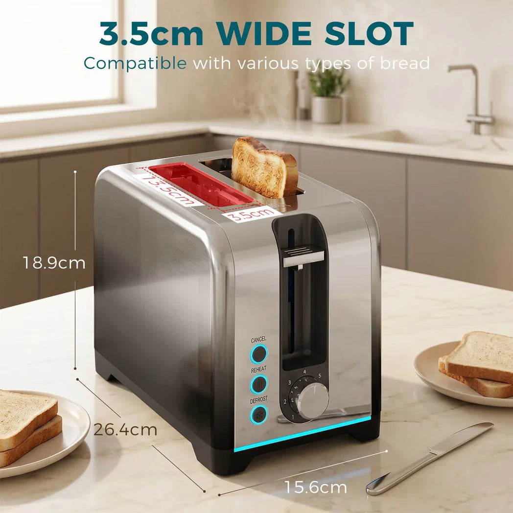 HOMCOM 2 Slice Toaster with 7 Browning Levels, Reheat, Defrost and Cancel – Crumb Tray, Black