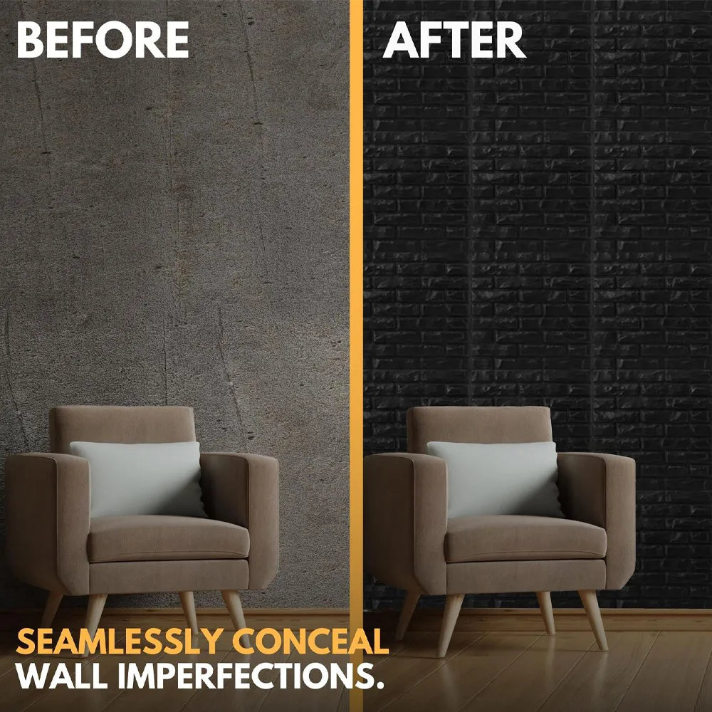 3D Brick Effect Self-Adhesive Foam Wall Stickers, 30/60 Piece Set – Waterproof XPE Wall Panels, Black