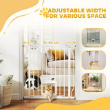 PawHut Adjustable Pet Gate with Four-Way Cat Flap – Pressure Fit Barrier for Doorways, 75-85 cm, White