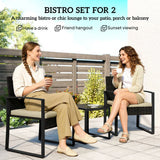 Outsunny 3 Piece Rattan Bistro Set with Glass Top Table and Cushions, Khaki