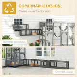 PawHut 250cm Extra Long Wooden Cat Tunnel with 8 Doors – L-Shape or Rectangle Outdoor Cat Enclosure, Dark Grey