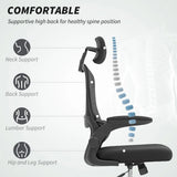 HOMCOM Mesh Back Office Chair with Lumbar Support, Flip-Up Armrests & Rocking – Desk Chair, Black