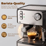 HOMCOM 20-Bar Semi-Automatic Espresso Machine with Frother Wand and 1.6 L Water Tank – Cappuccino Maker, Black