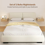 HOMCOM Set of 2 Floating Bedside Tables with Rattan Drawers – Wall Mounted Bedside Cabinets, Oak Wood Effect