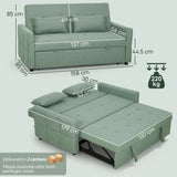 HOMCOM 2 Seater Sofa Bed with Three-Position Back & 2 Pillows – Pull-Out Guest Bed, Green Linen-Look