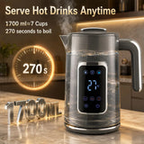 HOMCOM 1.7L Electric Kettle, 3000W Fast Boil with LED Display, 6 Temperature Settings & Keep Warm – Stainless Steel, Grey