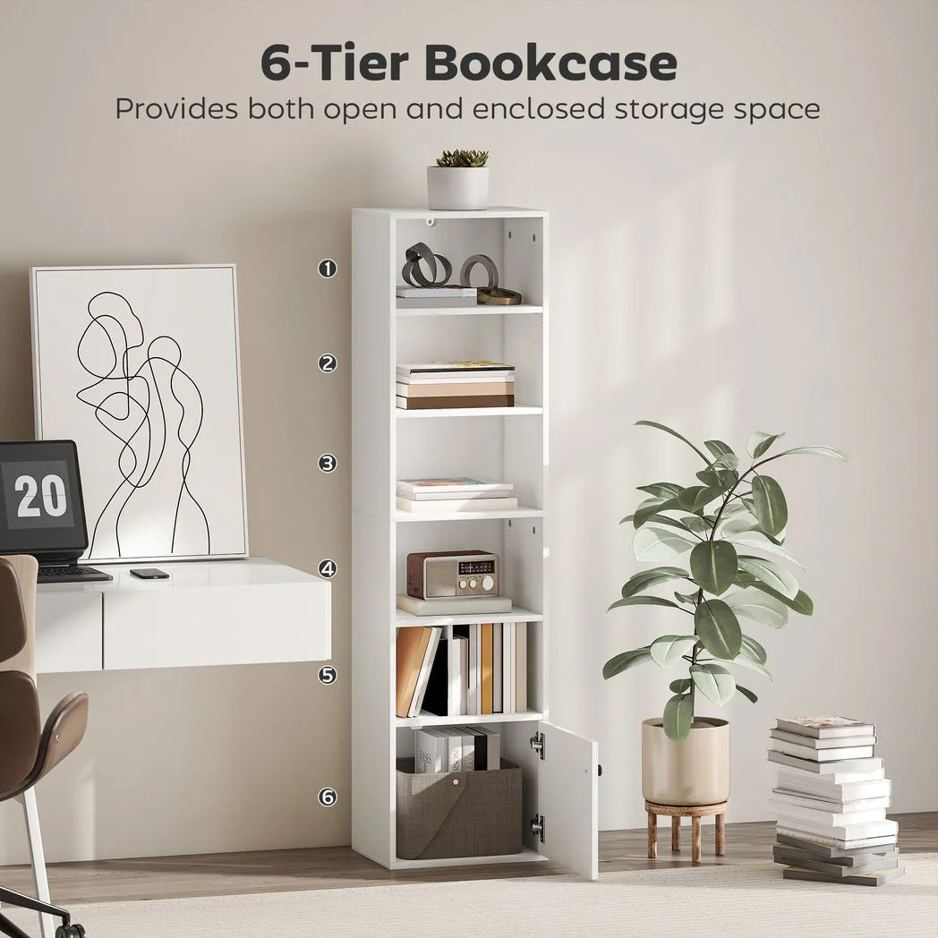 HOMCOM 6-Tier 156cm Tall Bookcase with Cupboard and Adjustable Shelves, Anti-Tipping Kit – White
