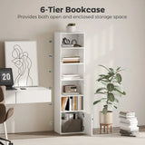 HOMCOM 6-Tier 156cm Tall Bookcase with Cupboard and Adjustable Shelves, Anti-Tipping Kit – White