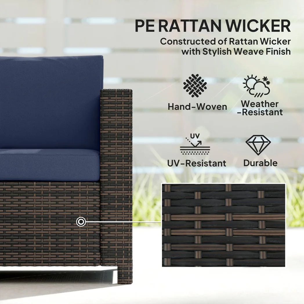 Outsunny 3-Seater Rattan Garden Sofa – Weather-Resistant Outdoor Sofa with Cushions, Dark Blue