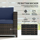 Outsunny 3-Seater Rattan Garden Sofa – Weather-Resistant Outdoor Sofa with Cushions, Dark Blue