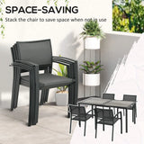 Outsunny Five-Piece Outdoor Dining Set with Wood-Effect Table and 4 Stackable Chairs – Garden Furniture, Grey