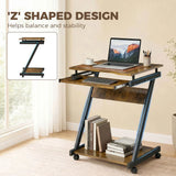HOMCOM Movable Computer Desk with 4 Wheels and Keyboard Tray – Compact Home Office Workstation with Shelf