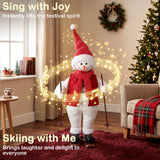 HOMCOM 2ft Singing Skiing Santa Claus with Ski Board and Poles – Animated Christmas Figure, Sound Activated