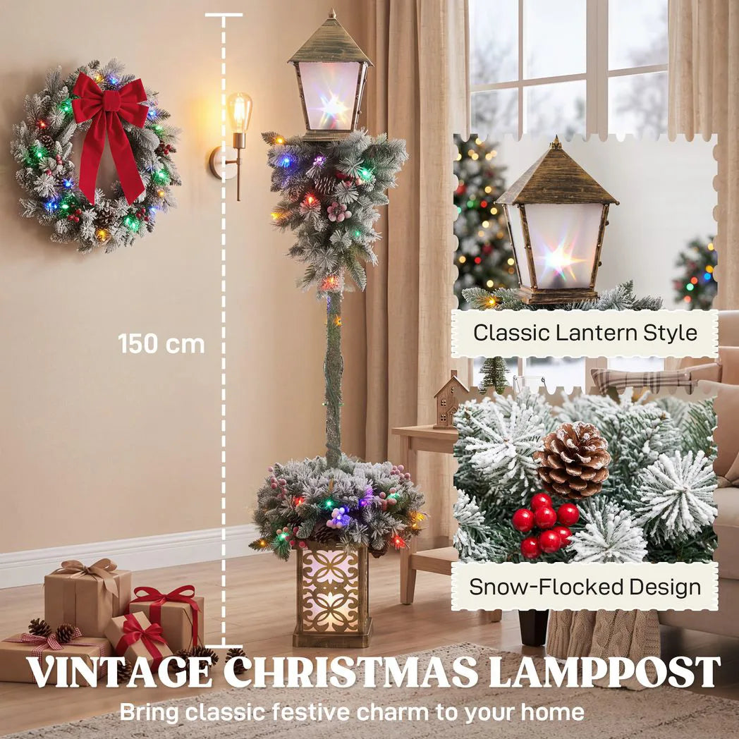Outsunny 5ft Lighted Christmas Street Lamp with Snow Tips