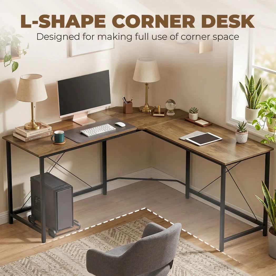HOMCOM L-Shaped Corner Computer Desk with 3 Worktops, Wood-Effect Top – Home Office Gaming Workstation