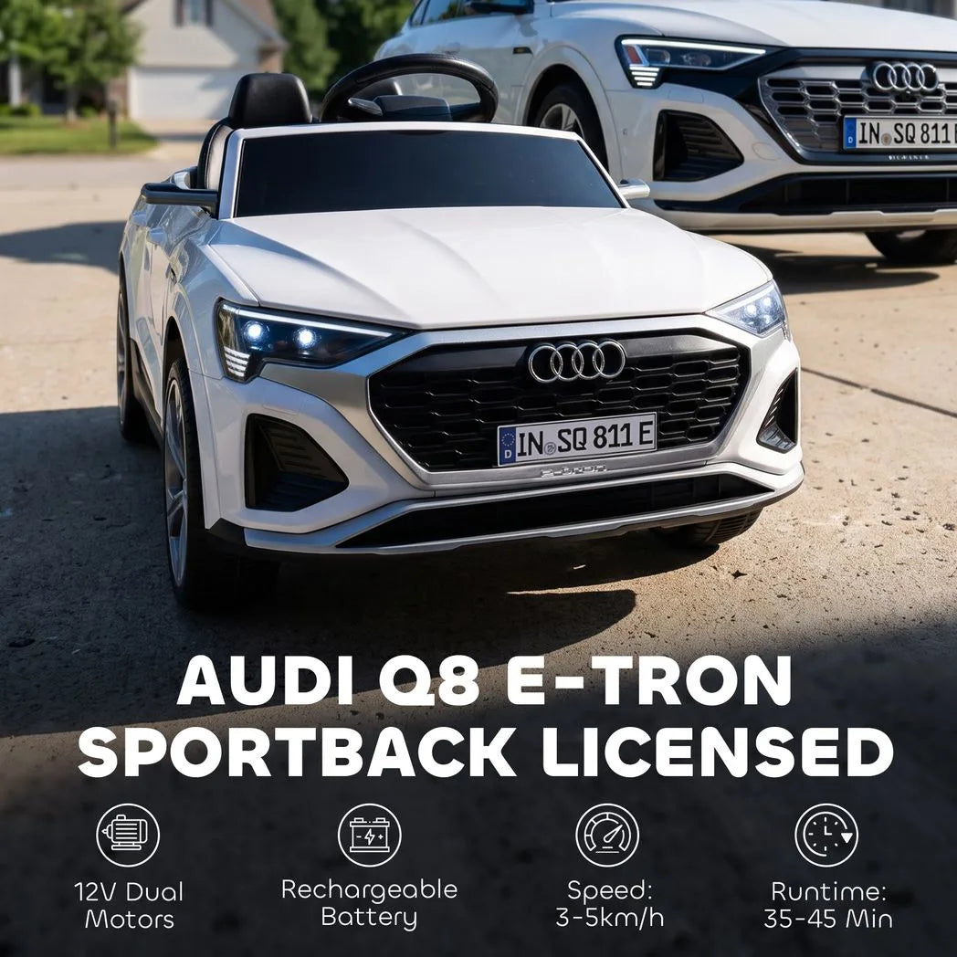 AIYAPLAY Licensed Audi Q8 e-tron Sportback 12V Kids Ride-On Car with Remote Control & Four-Wheel Suspension – White