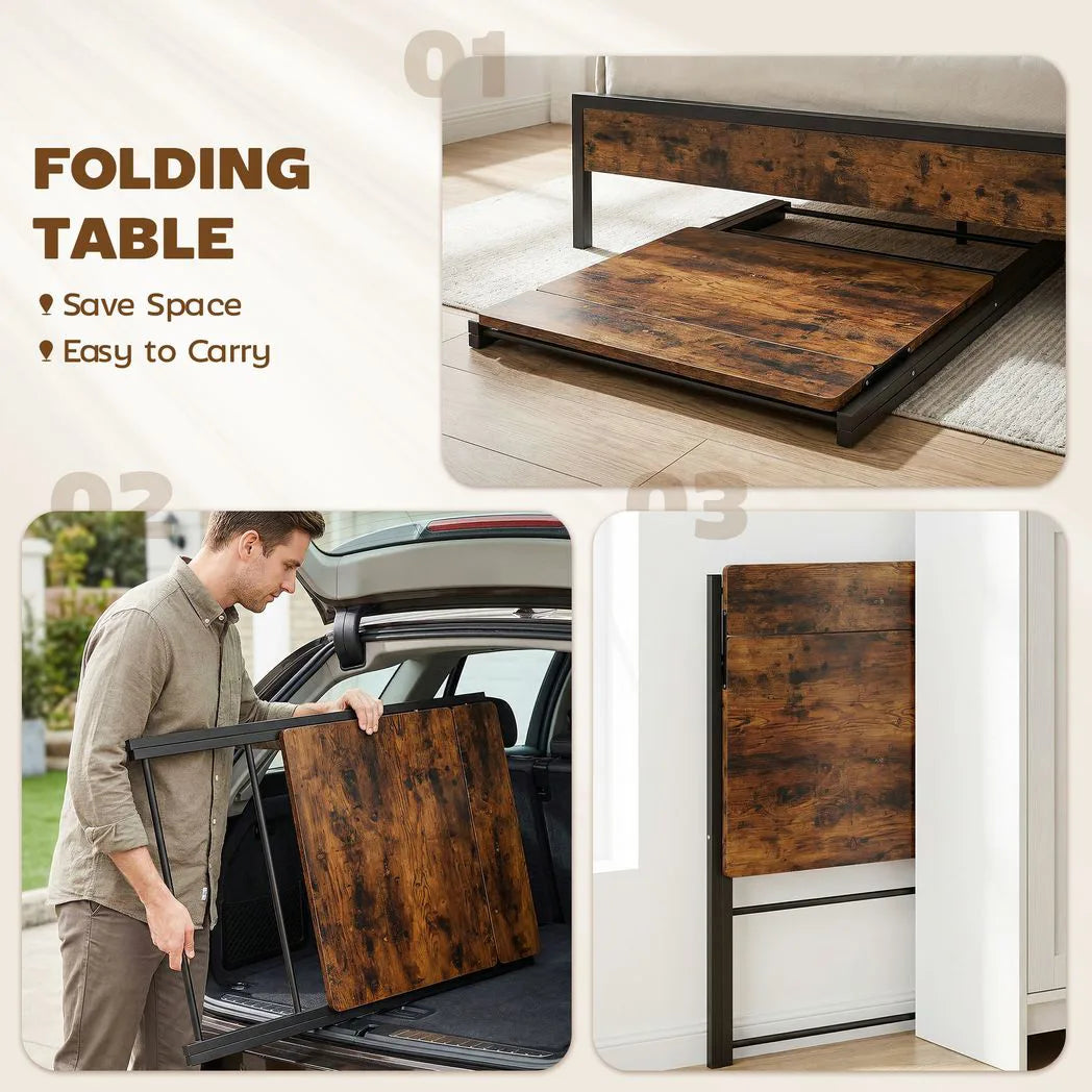HOMCOM Compact Folding Desk with Storage Shelf – Space-Saving Home Office Study Table, Rustic Brown