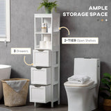 HOMCOM Narrow Floor Bathroom Cabinet with 3 Drawers and 2 Open Shelves – Slim Freestanding Storage, White