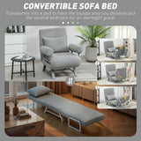 HOMCOM 3-in-1 Single Sofa Bed, Convertible Folding Chair Bed with Adjustable Backrest – Light Grey