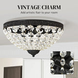 HOMCOM Vintage 2-Light Crystal Chandelier Flush Mount Ceiling Light with 168 Octagonal Beads – Black