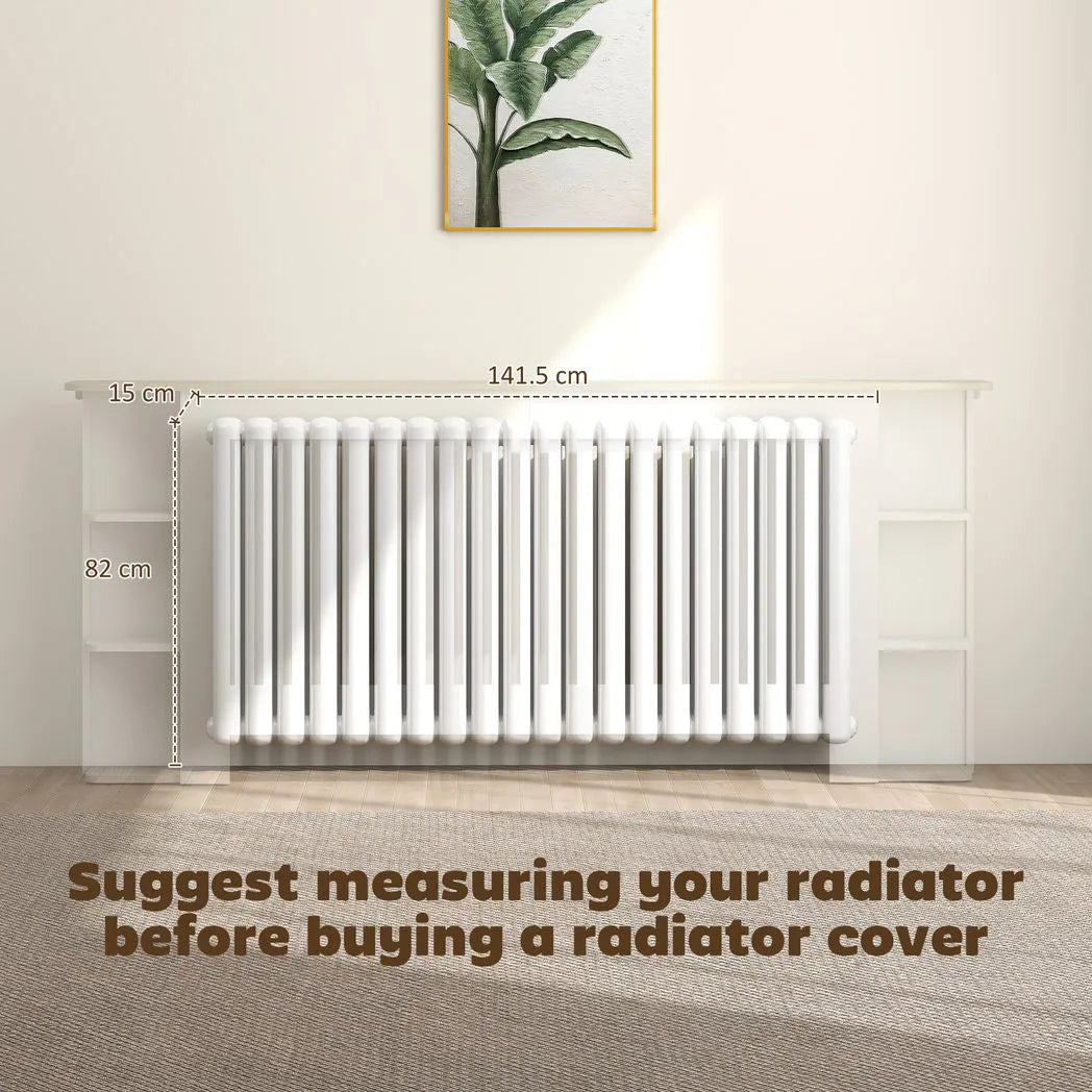 HOMCOM Extra Large Radiator Cover with Open Shelves – Vertical Slatted Heater Cabinet for Living Room, White