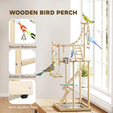 PawHut 95 cm Wooden Bird Playground with Ladders, Chain Toy and Steel Tray – Parrot Play Stand, Natural