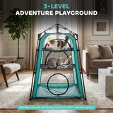 PawHut 3-Tier Portable Cat Tent with Multiple Doors, Carry Bag and Breathable Mesh – Indoor and Outdoor Cat House