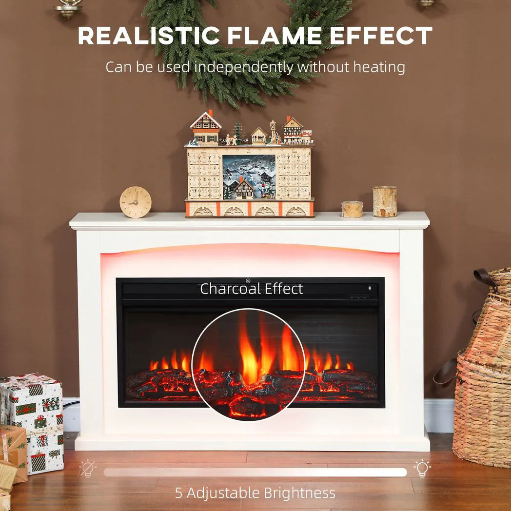 HOMCOM 2000W Electric Fireplace with Faux Flame, Thermostat and Remote – 5118 BTU Heater, White