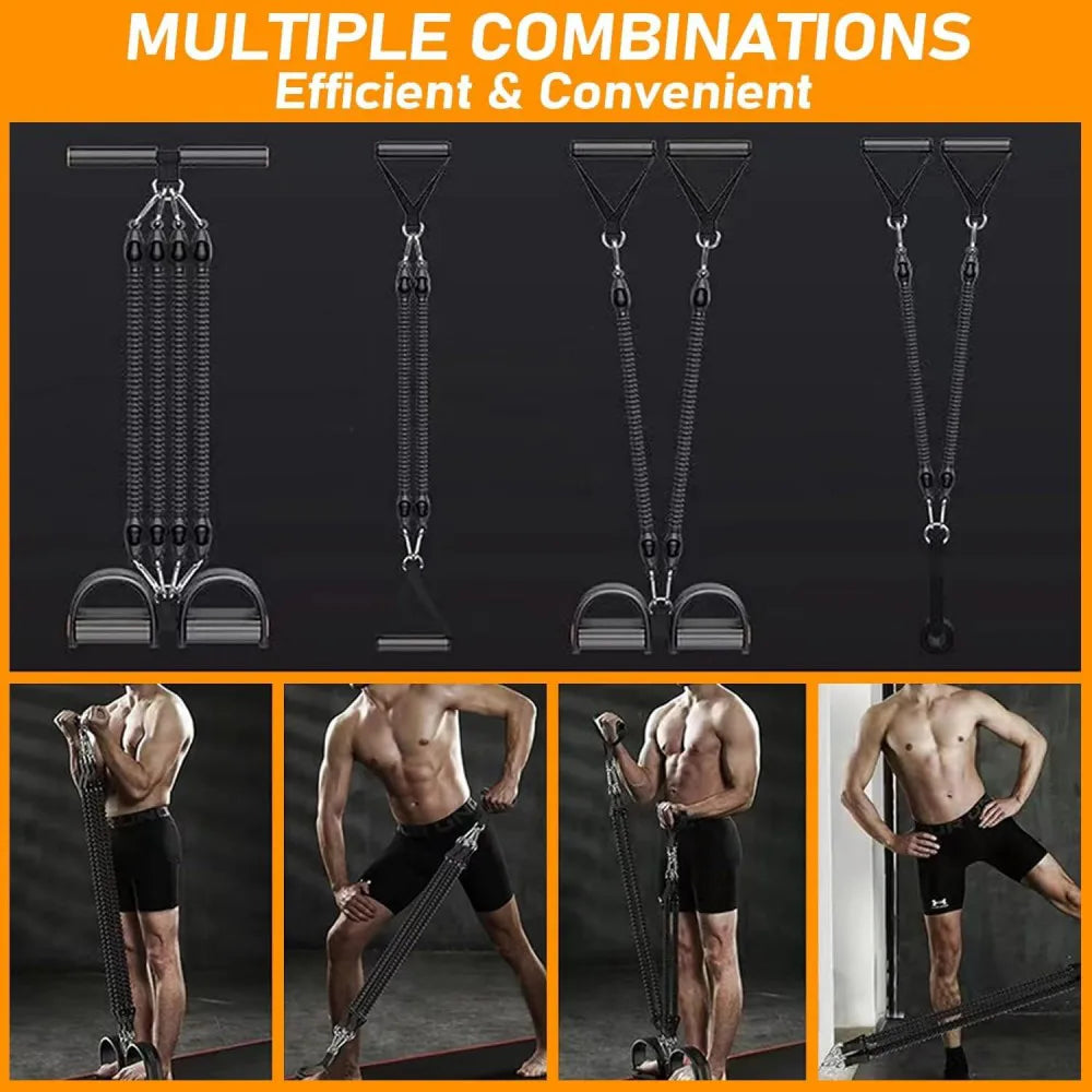 Pedal Resistance Band with 4 Tubes & Foam Handles – Adjustable 25–100lb Full Body Workout Kit with Door Anchor