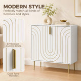 HOMCOM Modern Kitchen Cupboard with 2 Doors, Adjustable Shelf and Copper-Tone Metal Legs – Storage Cabinet, White