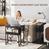 HOMCOM Drop Leaf Writing Desk with Lower Shelf and Wheels – Compact Folding Home Office Table, Black