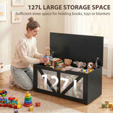 HOMCOM 127L Storage Chest Bench with Safety Hinges – Seat Trunk for Bedroom and Hallway, Black