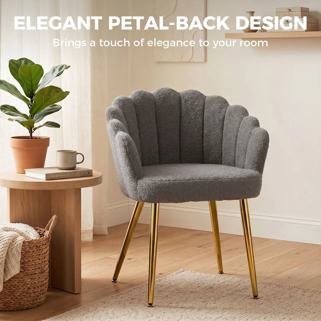 HOMCOM Petal-Back Lounge Armchair with Faux Lamb's Wool & Metal Legs – Accent Chair for Living Room, Grey