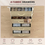 HOMCOM Tall Chest of Drawers with 4 Fabric Drawers, 4 Pockets & 2 Hooks – Steel Frame Storage, Natural Wood