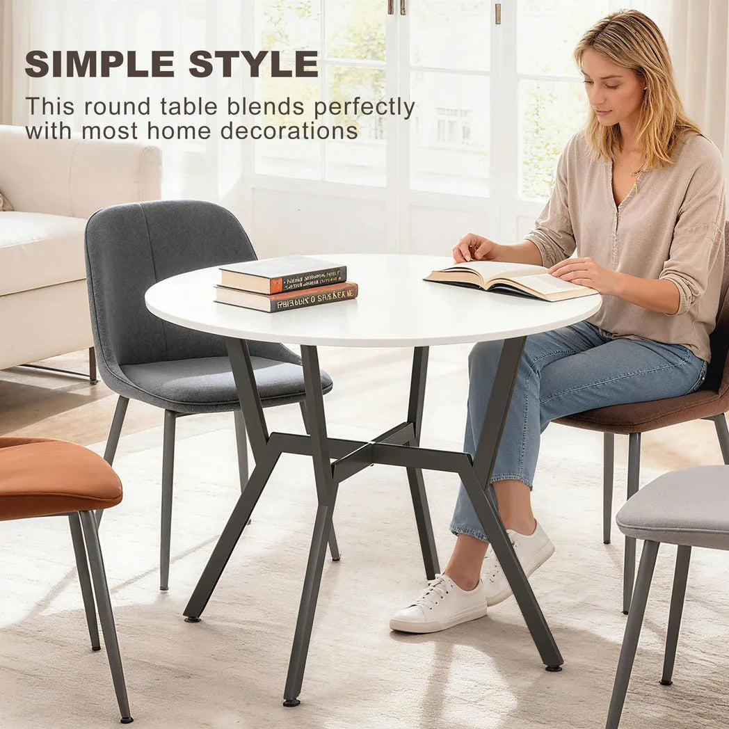 HOMCOM Round Dining Table for Two, 90 cm Kitchen Table with Black Metal Legs – Space-Saving, High Gloss White