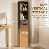 HOMCOM 158 cm Slim Bookcase with 2 Drawers, Cabinet and Adjustable Shelf – Rustic Brown