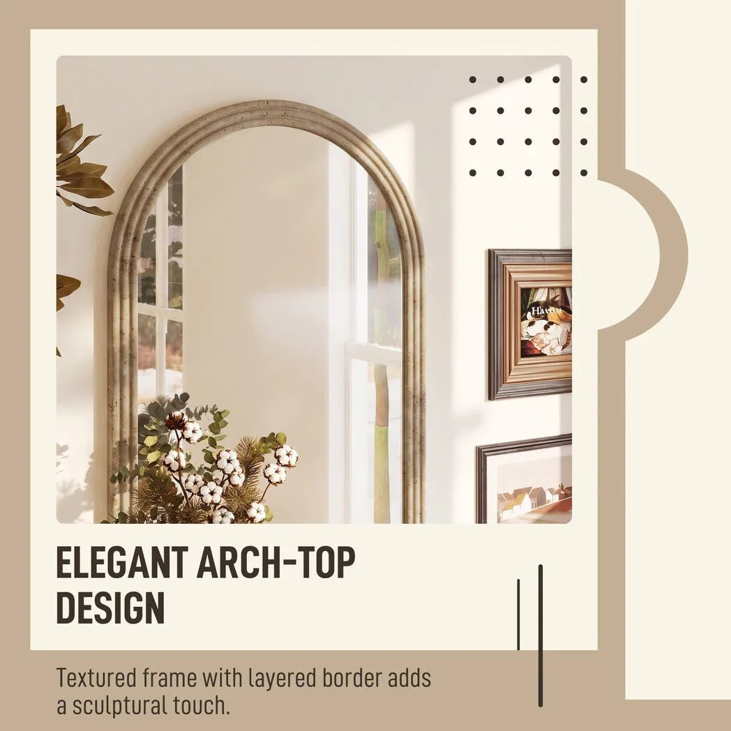 HOMCOM Modern Wall-Mounted Mirror, Arched Wall Mirror with Grooved Edge for Living Room, Entryway