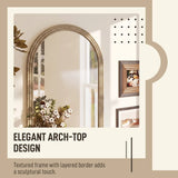 HOMCOM Modern Wall-Mounted Mirror, Arched Wall Mirror with Grooved Edge for Living Room, Entryway