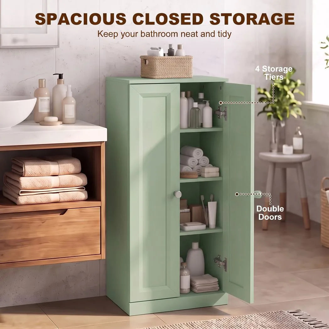 HOMCOM Narrow Bathroom Cabinet with 2 Doors & 4 Tiers – Slim Freestanding Storage Cupboard