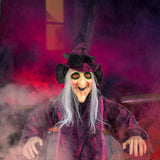 Life Size Talking Hanging Witch, 71in Halloween Decoration with Touch Sensor Sound & Light – Battery Powered
