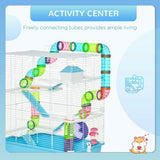 PawHut Hamster Cage with Water Bottle, Exercise Wheel, Play Tubes & Ramps – Small Animal Habitat, Light Blue