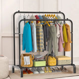 Heavy Duty Double Clothes Rail with Bottom Shoe Shelf, 110 x 54.5 x 150cm, Black