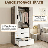 HOMCOM Wardrobe with 3 Drawers, 2 Soft-Close Doors & Hanging Rail – Space-Saving Storage, Rustic Brown
