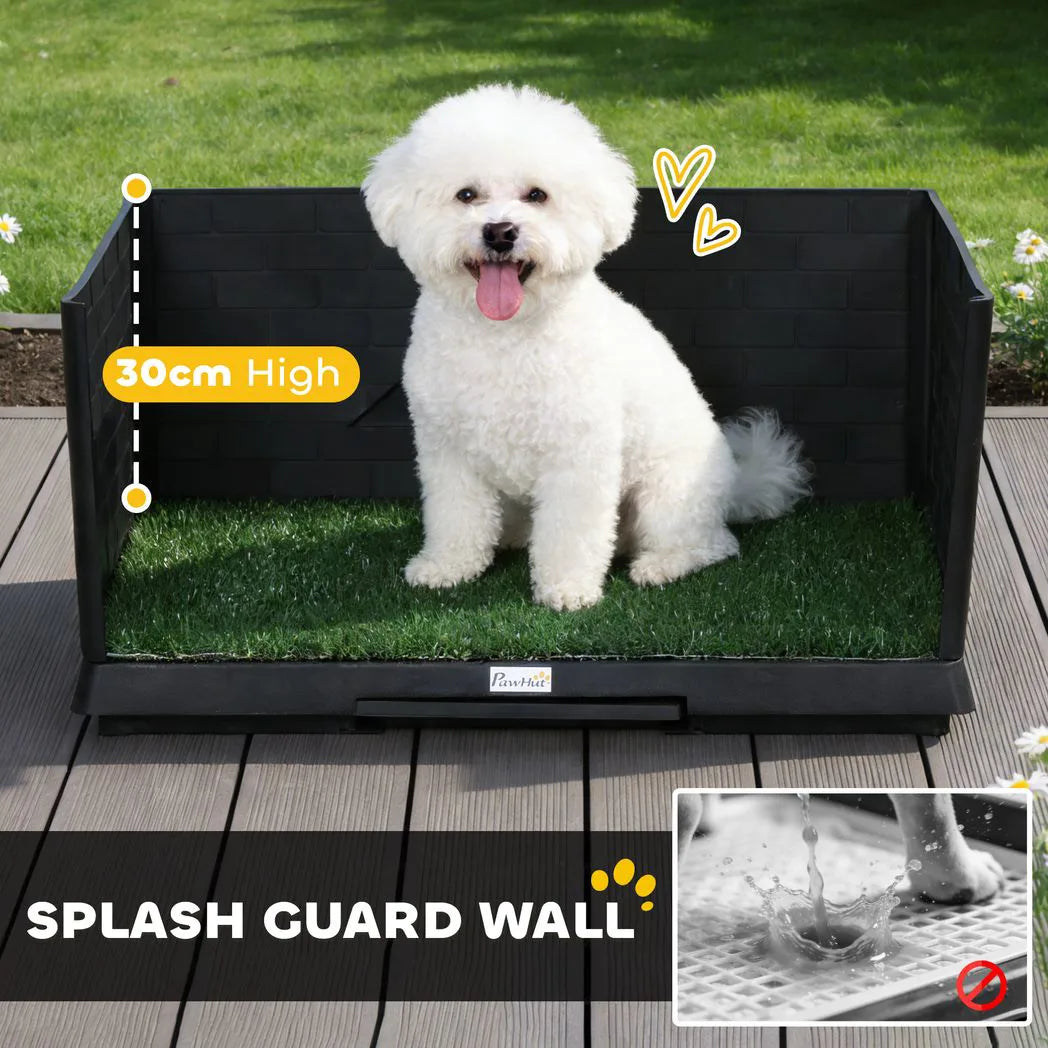 PawHut Dog Toilet Tray with High Walls, Grass Turf & Slide-Out Tray – Indoor Outdoor Potty Training