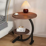 C-Shaped Side Table with Wood-Grain Top and Iron Legs – Slide-Under Sofa and Bedside Table, Walnut