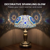 HOMCOM 30cm Tiffany-Style Table Lamp with Stained Glass Shade and Metal Base – Vintage Bedside Light, Blue