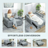 HOMCOM 2 Seater 3-in-1 Sofa Bed with Click-Clack Backrest and 2 Pillows – Convertible Sleeper Sofa, Grey