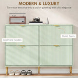 HOMCOM Slim 4-Drawer Shoe Cabinet with Ridged Doors and Gold Accents – Holds 10–20 Pairs, Light Green