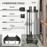 Outsunny 5-Piece Fireplace Companion Set – Brush, Shovel, Poker, Tongs and Stand, Black Metal