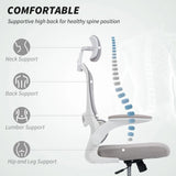 HOMCOM Mesh Back Office Chair with Lumbar Support, Headrest & Flip-Up Armrests – Ergonomic Desk Chair, Grey